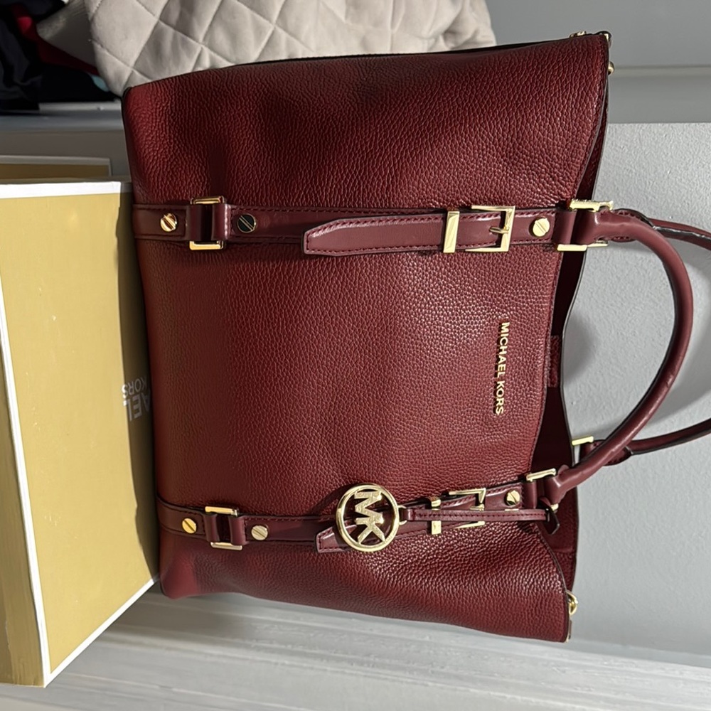 Michael Kors Burgundy Leather Tote Bag
